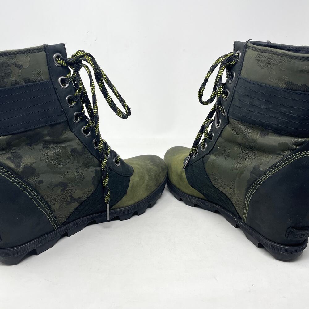 Sorel Lexie Wedge Camouflage Camo Green Hiker Waterproof Leather Boots womens 9 - Picture 8 of 16